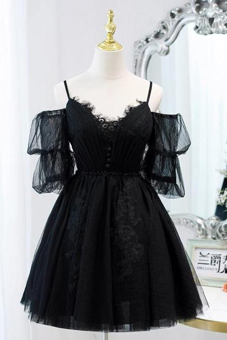 Black Prom Dress,chic Evening Dress,sweet Brithday Dress,cute Homecoming Dress,spaghetti Strap Party Dress,handmade