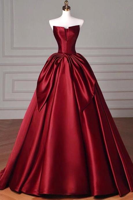 Strapless Prom Dress,chic Wedding Dress, Red Party Dress,luxury Satin Evening Dress,handmade