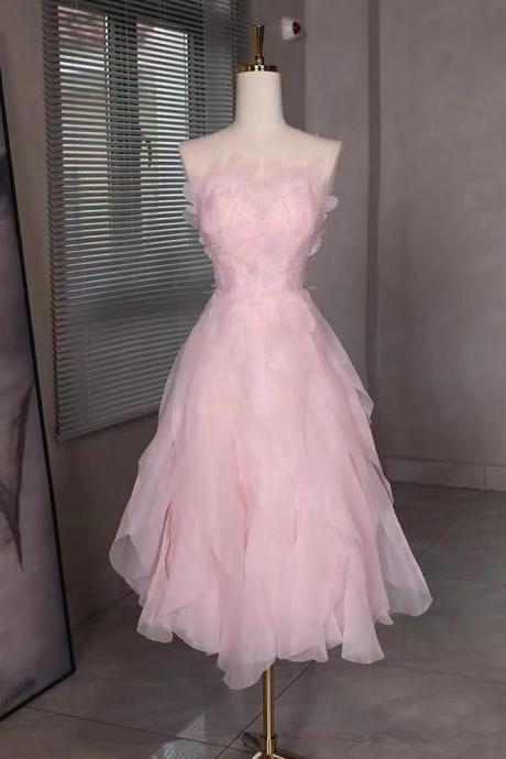 Strapless Prom Dress,sweet Wedding Dress,unique Evening Dress, Cute Midi Dress,fairy Homecoming Dress,handmade