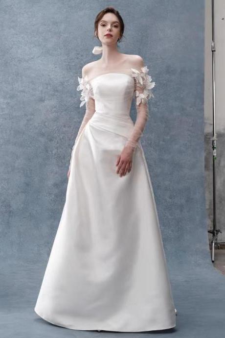 Off Shoulder Prom Dress,satin Evening Dress,white Wedding Dress,chic Bodycon Dress,handmade