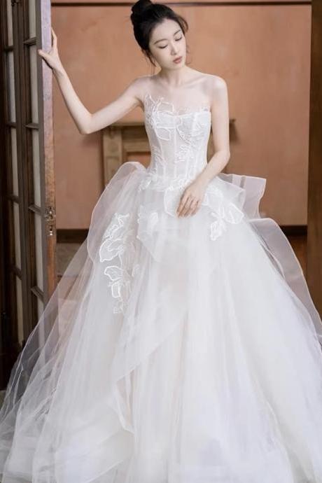 Strapless wedding dress, white bridal dress，fairy wedding dress,Handmade