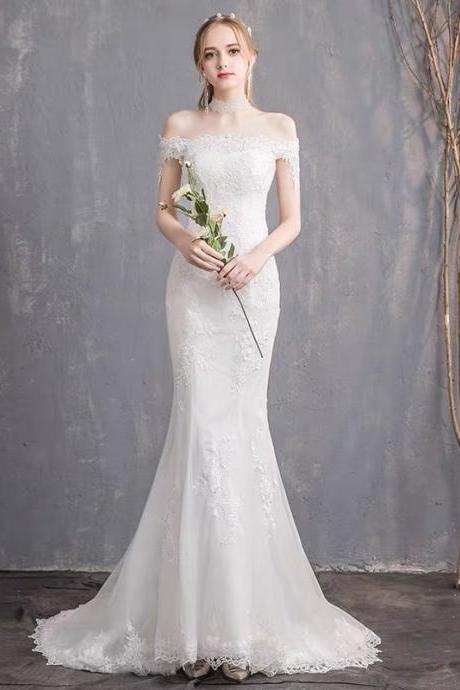 Off Shoulder Bridal Dress,white Wedding Dress,tulle Bridal Dress,sexy Mermaid Wedding Dress,custom Made,handmade