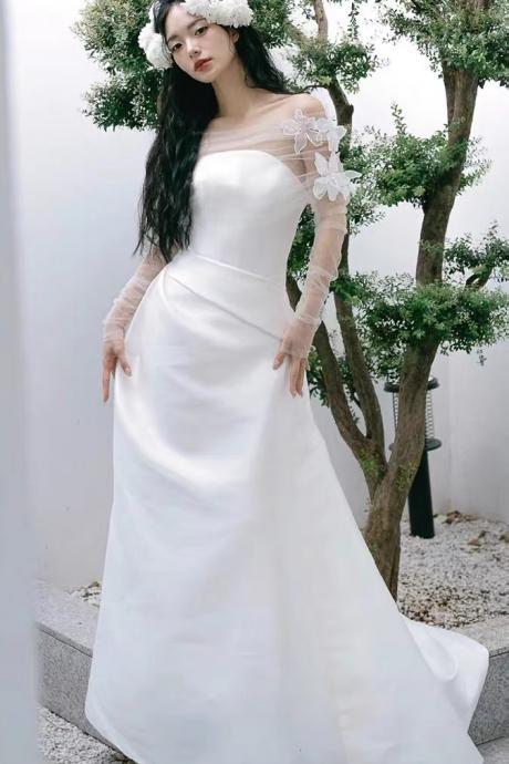 Off Shoulder Prom Dress,satin Evening Dress,white Wedding Dress,sexy Bodycon Dress,handmade