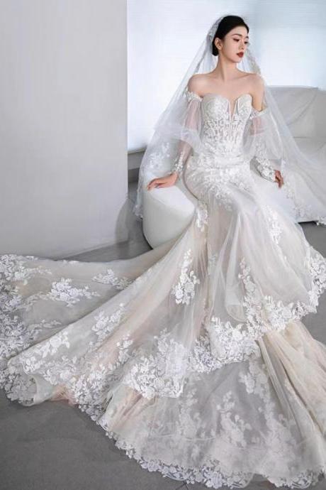 Strapless Wedding Dress,tulle Bridal Dress,ivory Wedding Dress,sexy Wedding Dress,handmade