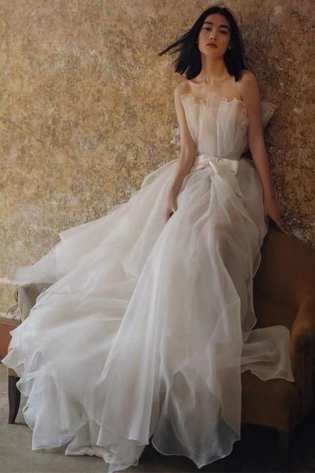 Strapless Bridal Dress,white Wedding Dress,tulle Bridal Dress,fairy Wedding Dress,handmade