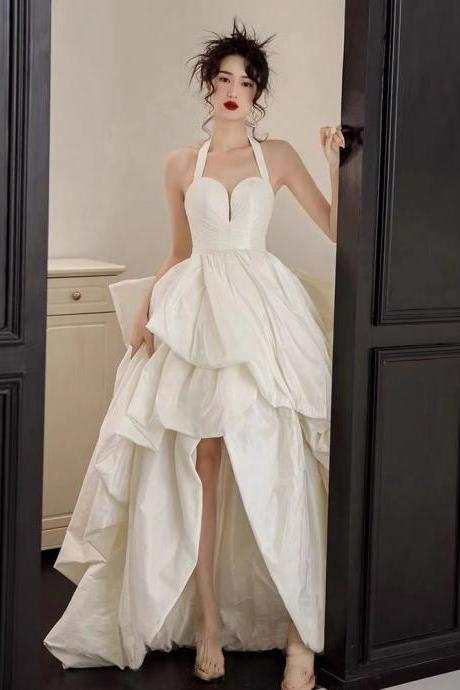 Spaghetti Strap Prom Dress,satin Evening Dress,white Wedding Dress,sexy High Low Dress,handmade