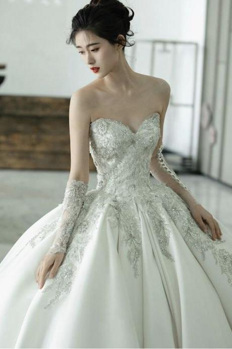 Strapless Bridal Dress, Luxury Wedding Dress Bridal Dress, Satin Wedding Dress ,luxury Ball Gown Dress,handmade