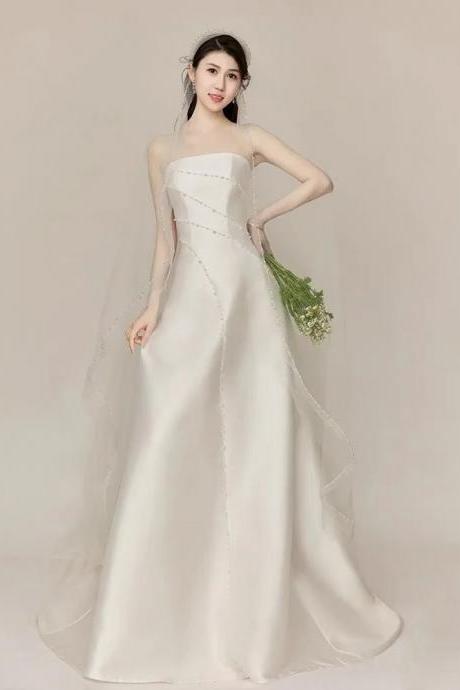 Strapless Bridal Dress,white Wedding Dress,satin Bridal Dress,sexy Bodycon Dress,handmade