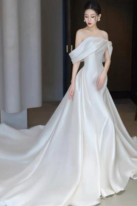 Off Shoulder Bridal Dress, Satin Wedding Dress ,sexy Mermaid Dress,handmade