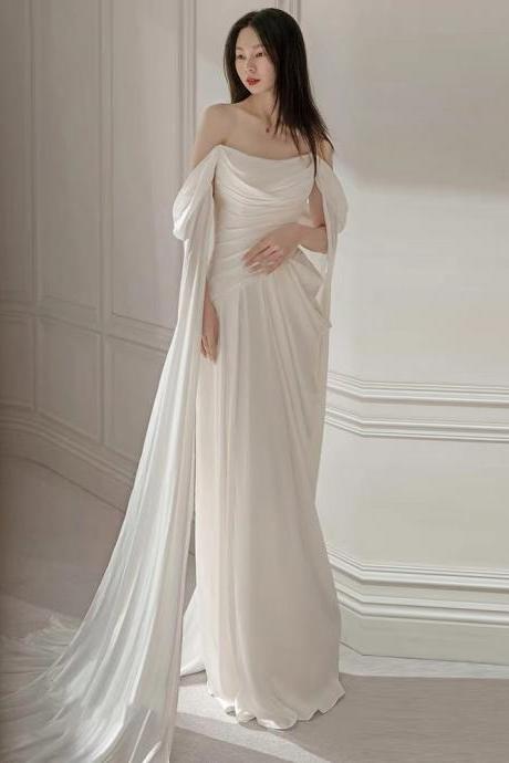 Off Shoulder Bridal Dress, Satin Wedding Dress ,sexy Maxi Dress,handmade