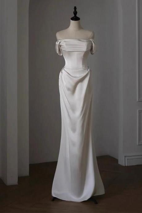 Off Shoulder Bridal Dress, Satin Wedding Dress ,boho Bridal Dress,handmade