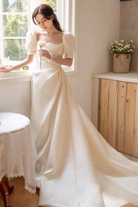 Satin Bridal Dress,outdoor Light Wedding Dress, Vintage Travel Wedding Dress , Lawn Wedding Dress,handmade