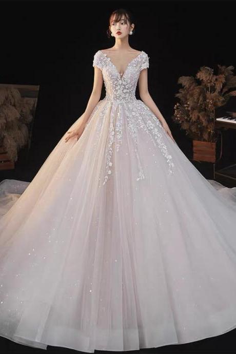 Star Wedding Main Wedding Dress, Bridal Temperament Dress, Romantic Tail Wedding Dress,handmade