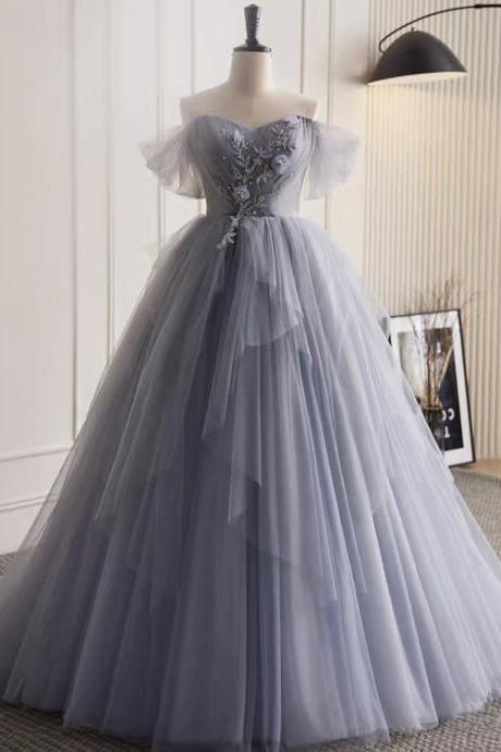Off Shoulder Bridal Gown, Gray Blue Wedding Dress, Fairy Quinceanera Dress,handmade