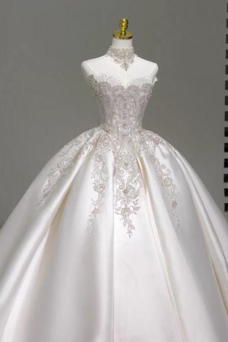Strapless Bridal Dress, Luxury Wedding Dress Bridal Dress, Satin Wedding Dress ,noble Ball Gown Dress