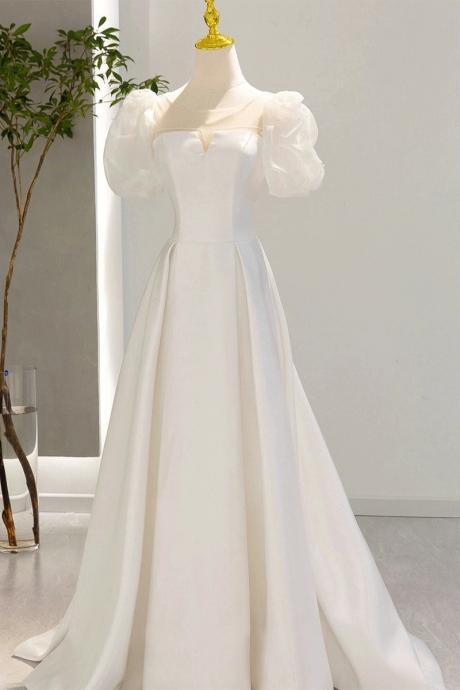 O-neck Wedding Dress,satin Bridal Dress,white Wedding Dress,elegant Wedding Dress,handmade