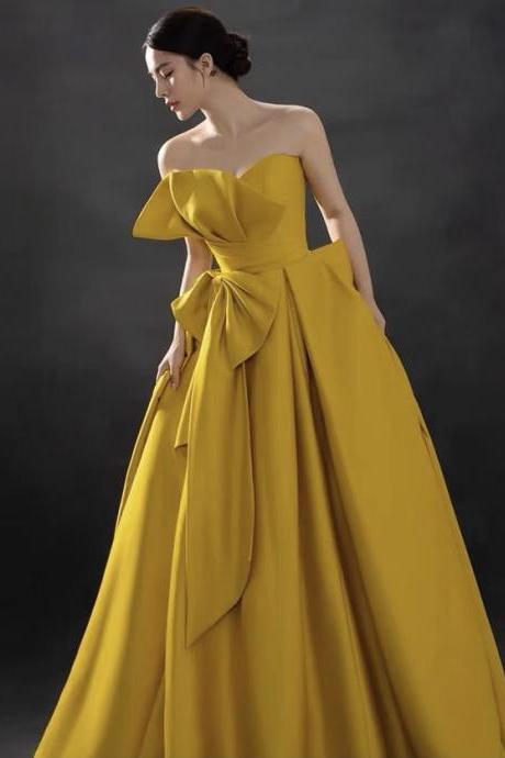 Bright Wedding Dress, Strapless Prom Dress, Yellow Bridal Dress,custom Made