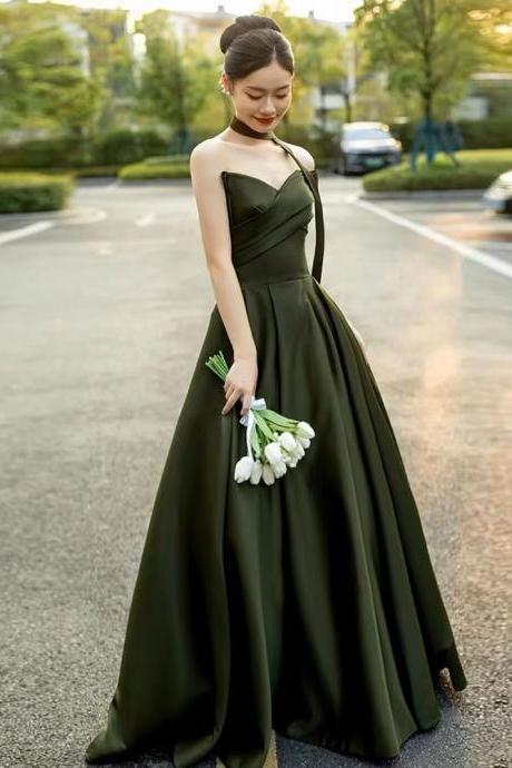 Sexy Satin Bridal Dress,strpless Wedding Dress, Vintage Wedding Dress , Dark Geeen Bridal Dress,handmade