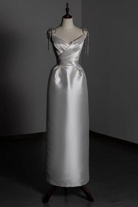 Spahetti Strap Wedding Dress, Saitn Bridal Dress,sexy Wedding Dress, Simple Bridal Dress,handmade