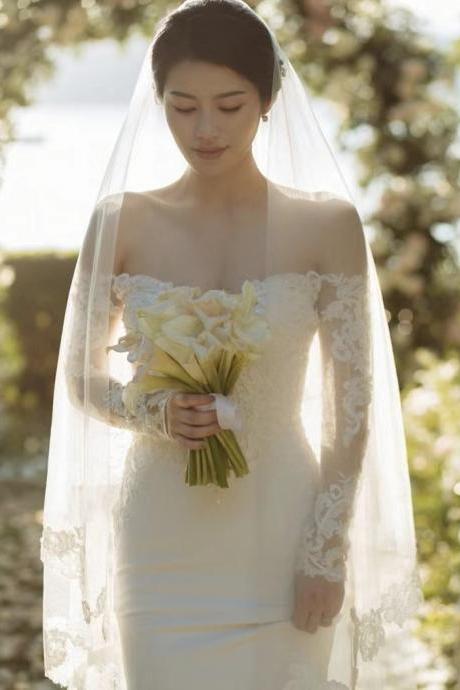 Off Shoulder Wedding Dress, Long Sleeve Wedding Dress, Elegant Bridal Dress,sexy Mermaid Dress,custom Made