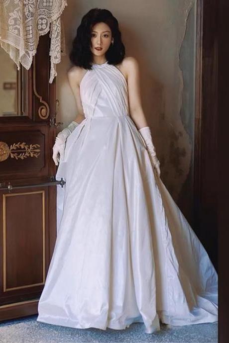 Halter Neck Wedding Dress, White Wedding Dress, Backless Bridal Dress,satin Wedding Dress,custom Made