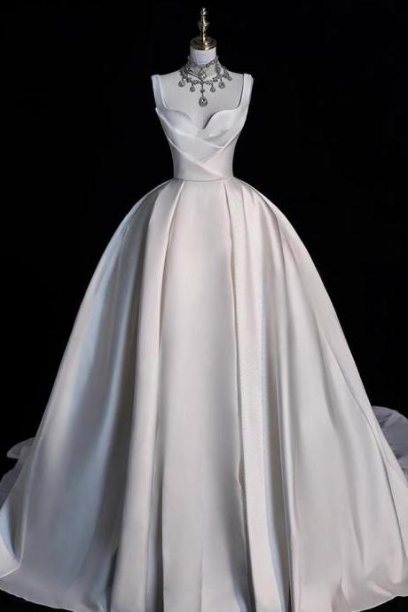 Halter Wedding Dress, White Satin Train Bridal Dress, High Quality Wedding Dress,custom Made