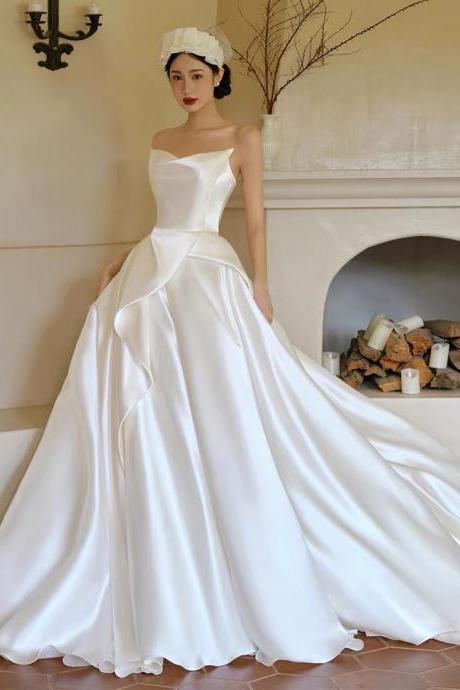 Luxury Wedding Dress, Satin Wedding Dress, Strapless Bridal Dress, Senior Texture Big Train Wedding Dress,handmade