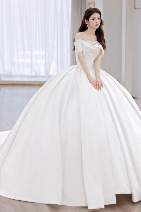 Satin Off Shoulder Bridal Dress, Luxury Wedding Dress, Senior Texture Big Train Wedding Dress,handmade