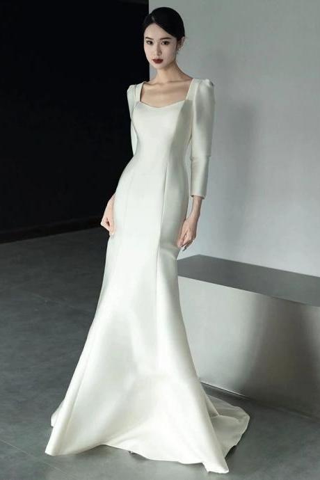 Off Shoulder Wedding Dress, White Wedding Dress, Elegant Bridal Dress,long Sleeve Satin Wedding Dress,custom Made