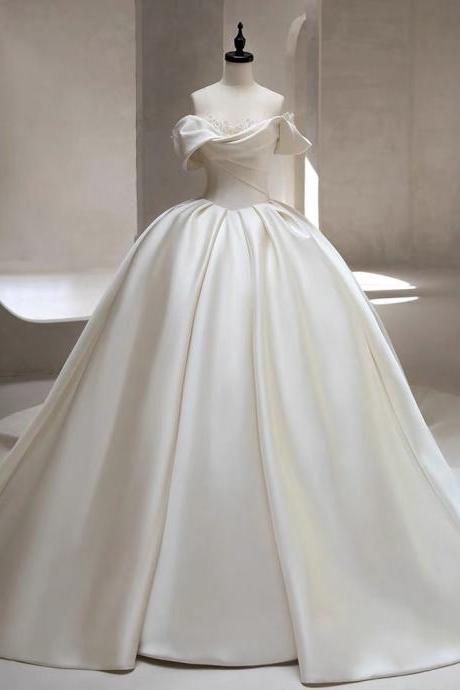 Satin Wedding Dress,off Shoulder Light Wedding Dress ,senior Texture Big Train Texture Wedding Dress,handmade