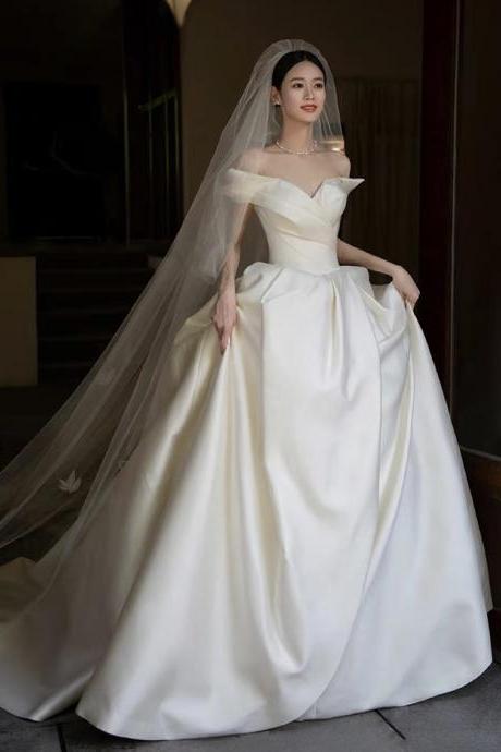 High Quality Wedding Dress,texture Waist Satin Tail Wedding Dress,handmade