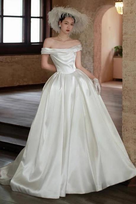 Bridal Wedding Dress, Satin High Quality Off Shoulder Evening Dress, French Light Wedding Dress,handmade