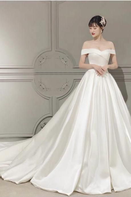 Satin Bridal Dress, Off-shoulder Wedding Dress, Simple Wedding Dress,handmade