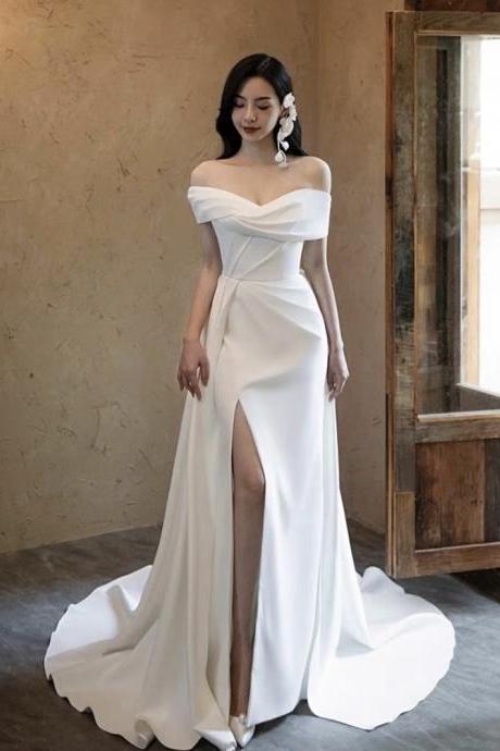Off Shoulder Wedding Dress, White Wedding Dress, Sexy Bridal Dress,split Mermaid Dress,custom Made