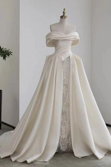 Satin Wedding Dress , Light Wedding Dress, Off-shoulder Vintage Wedding Dress,handmade