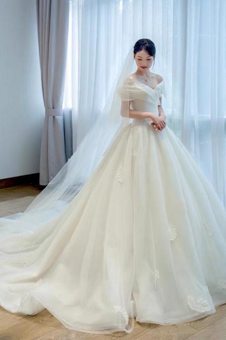 Off Shoulder Light Wedding Dress, Simple High-grade Texture Bridal Dress,handmade