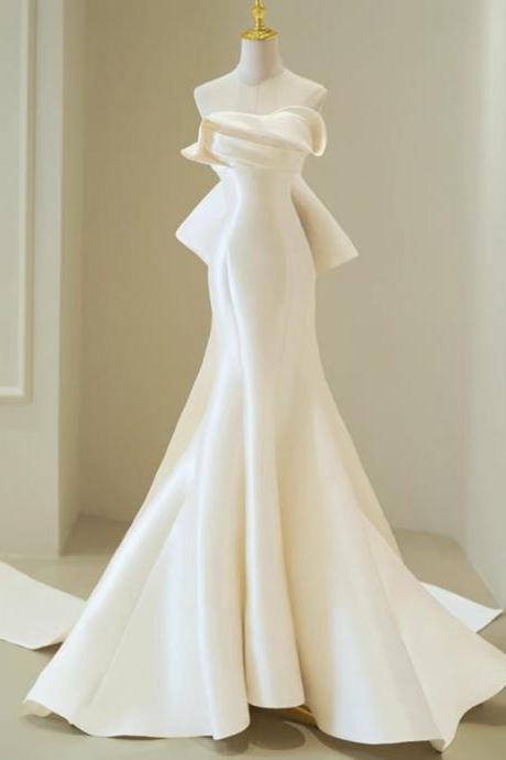 Bride Simple Strapless Dress, Temperament High-grade Mermaid Dress, Satin Wedding Dress, Satin Train Dress ,handmade