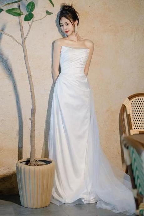 Strapless Light Wedding Dress, Bridal High Sense Satin Bridal Dress, Simple Temperament Mermaid Wedding Dress,handmade