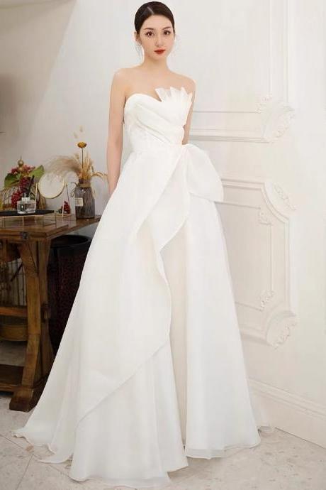 Starpless Light Wedding Dress, Bridal Simple Wedding Dress, Small Train Wedding Dress,handmade
