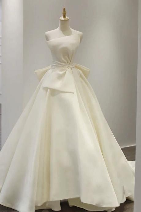 Satin Strapless Weddug Dress, White Bridal Princess Dress,handmade