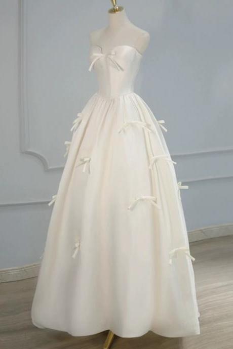 Strapless Wedding Dress, Simple Bridal Dress,bow Wedding Dress ,handmade