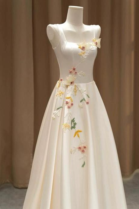 Spaghetti Strap Wedding Dress, Chic Bridal Dress,satin Wedding Dress ,handmade