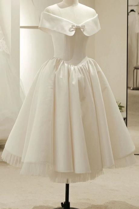 White Wedding Dress, Senior Bride Pompadour Dress, Simple Bridal Gown,handmade