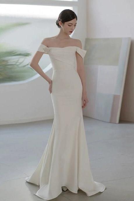 Off-shoulder Wedding Dress, Simple Satin Bridal Dress, Mermaid Wedding Dress,custom Made