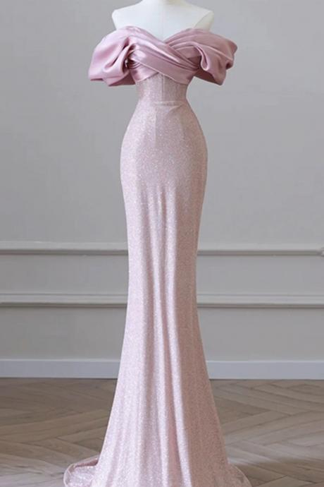 Pink Evening Dress, Sexy Mermaid Dress, Luxury Party Dress, Off-shoulder Bridal Dress,custom Made