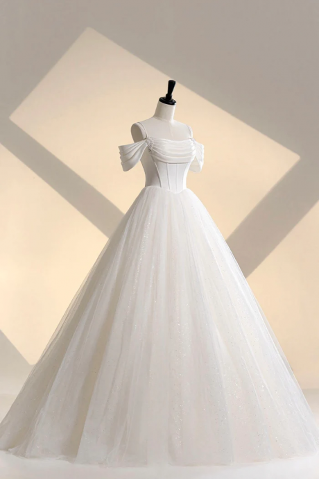 Unique Off The Shoulder Sparkly Tulle Wedding Dress