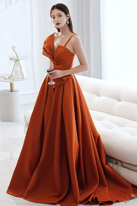 Simple Orange Satin Long Prom Dress A Line Orange Evening Dress