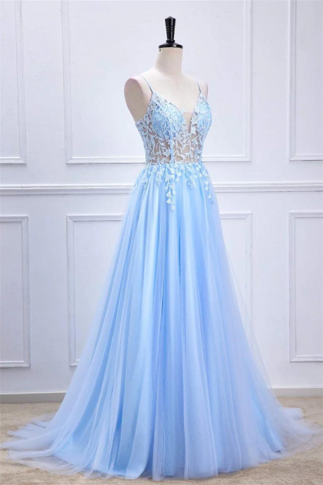 Lace-up Light Blue Sheer Corset A-line Formal Dress,lace Prom Dress,sexy Party Dress
