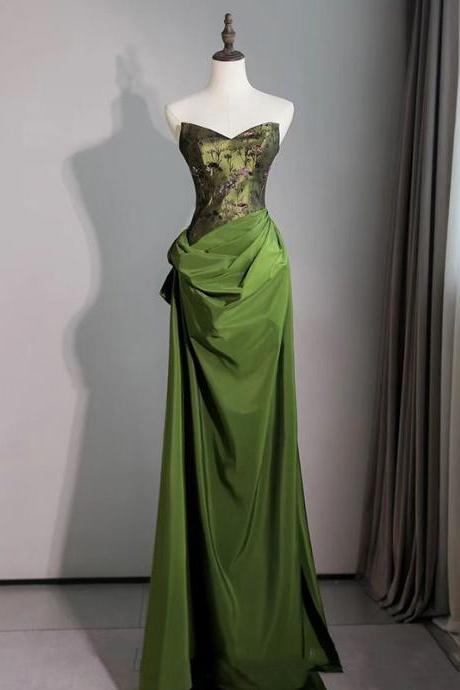 Glass Green Prom Dress,strapless Evening Dress,vintage Party Dress