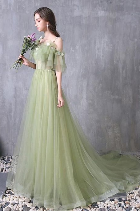 Light Green Prom Dress,spaghetti Strap Evening Dress,fairy Party Dress